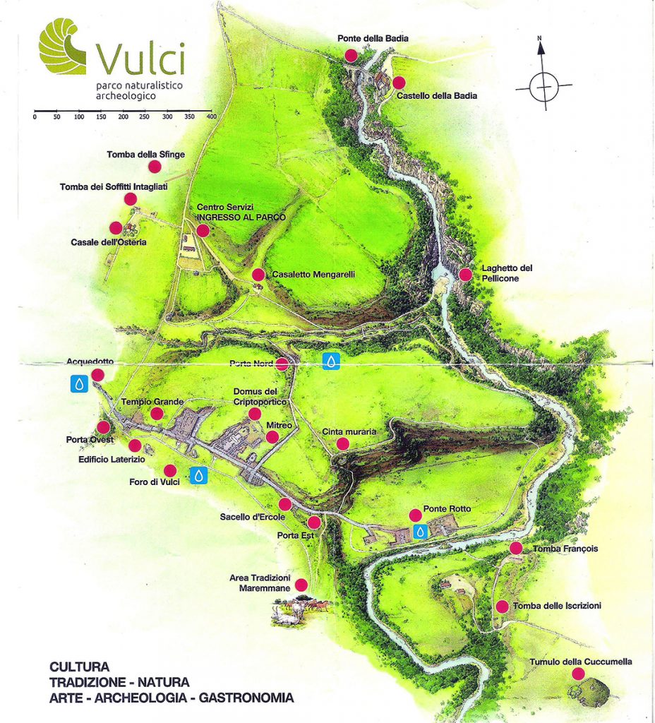 mappa del parco archeologico di Vulci