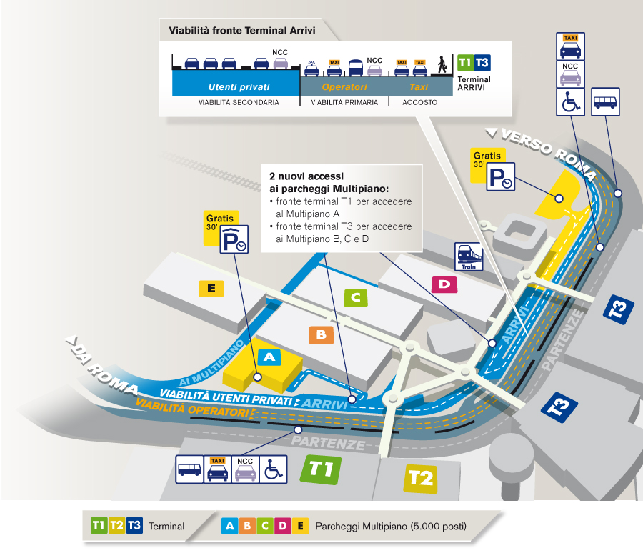 La mappa dell'aeroporto di Roma FIumicino con i vari gate